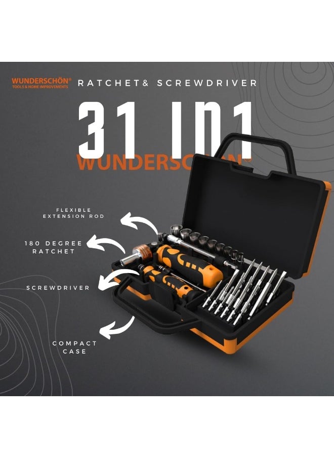 WUNDERSCHÖN - 31-In-1 Multifunctional Reattaching Screwdriver Set 180 Degree Ratchet  Precision Screwdriver Interchangeable Magnetic Heads and Sockets - Image 1