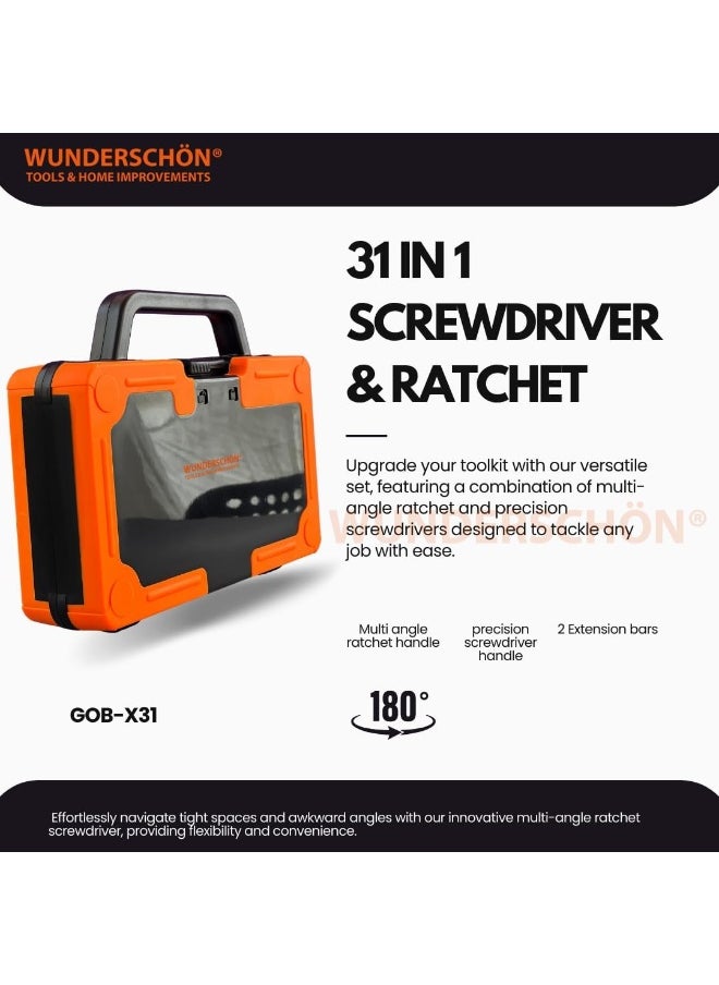 WUNDERSCHÖN - 31-In-1 Multifunctional Reattaching Screwdriver Set 180 Degree Ratchet  Precision Screwdriver Interchangeable Magnetic Heads and Sockets - Image 1