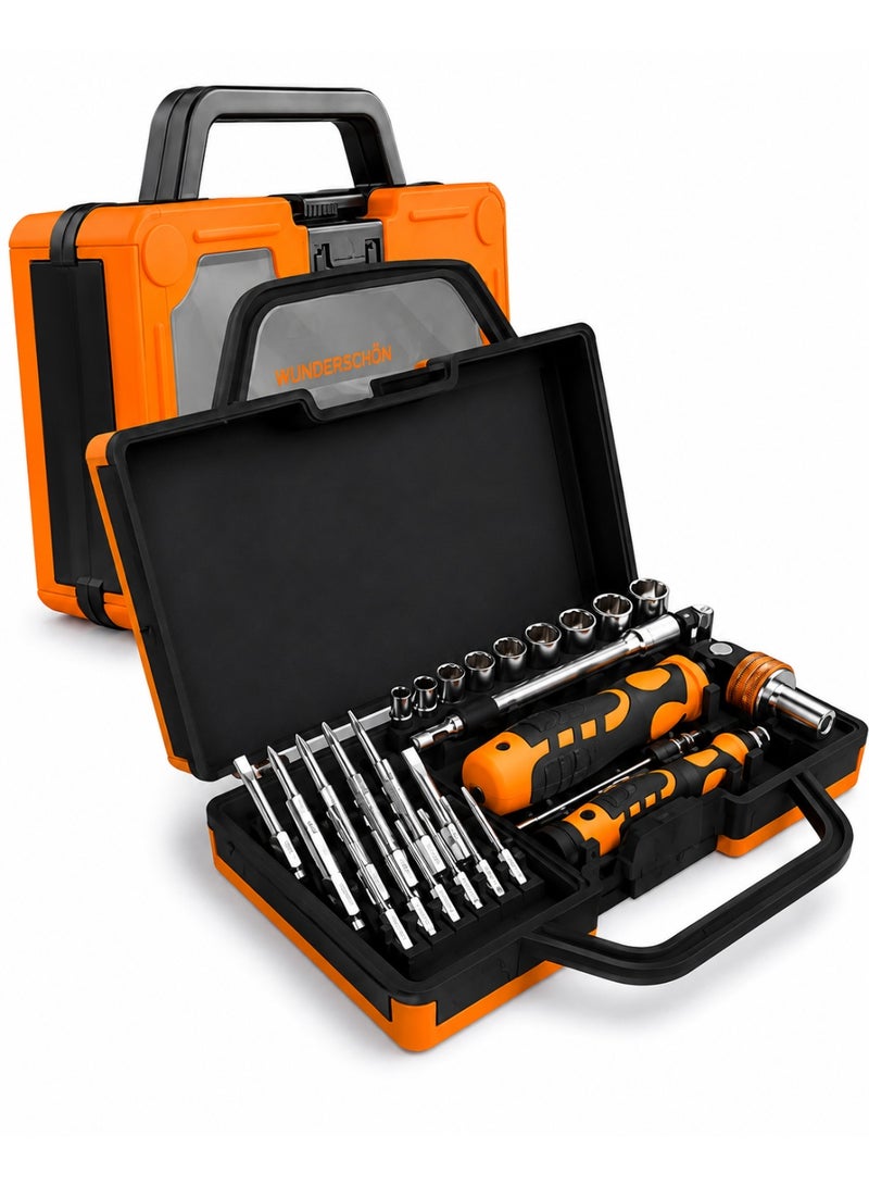 WUNDERSCHÖN 31-In-1 Multifunctional Reattaching Screwdriver Set 180 Degree Ratchet  Precision Screwdriver Interchangeable Magnetic Heads and Sockets - Image 1