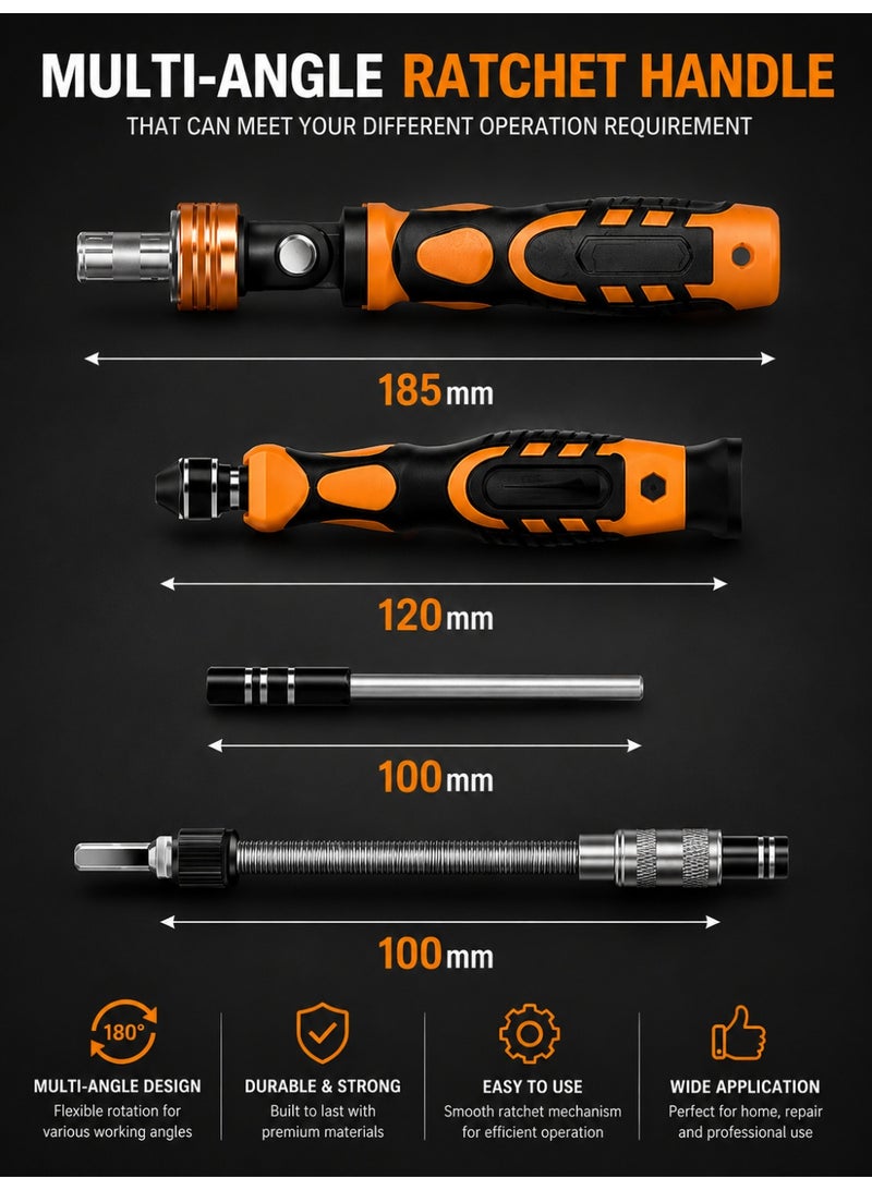 WUNDERSCHÖN 31-In-1 Multifunctional Reattaching Screwdriver Set 180 Degree Ratchet  Precision Screwdriver Interchangeable Magnetic Heads and Sockets - Image 3