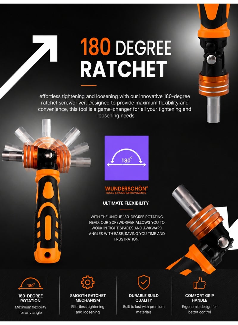 WUNDERSCHÖN 31-In-1 Multifunctional Reattaching Screwdriver Set 180 Degree Ratchet  Precision Screwdriver Interchangeable Magnetic Heads and Sockets - Image 4