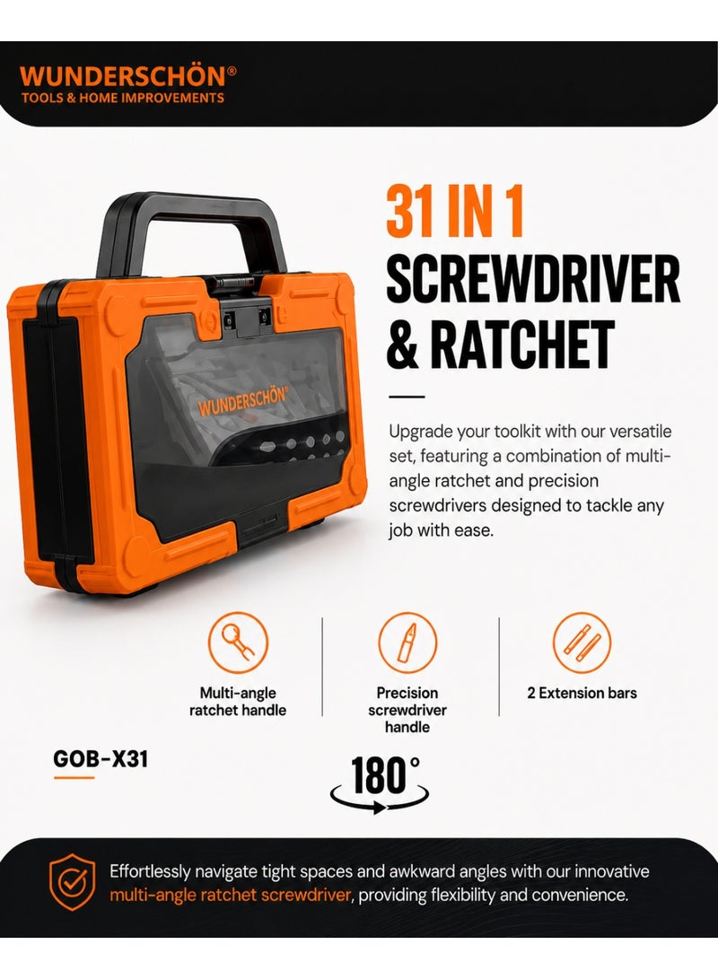 WUNDERSCHÖN 31-In-1 Multifunctional Reattaching Screwdriver Set 180 Degree Ratchet  Precision Screwdriver Interchangeable Magnetic Heads and Sockets - Image 5