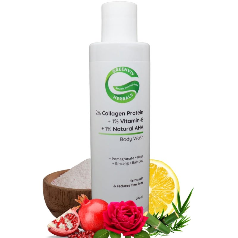 Greenviv 2% Collagen Protein + 1% Vitamin E + 1% Natural AHA Firming & Anti-Aging Body Wash | Firms, Renews & Nourishes Skin | 200ml - Image 1