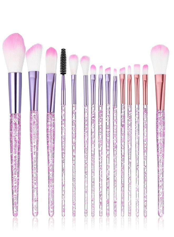 AOZUO 15Pcs Pink Makeup Brushes Set, Glitter Crystal Cute Makeup Brush Eye Shadow Brushes Kit Professional Face Foundation Concealer Liquid Make up Beauty Eyeliner Lip Cosmetic Brush Set for Women - Image 1