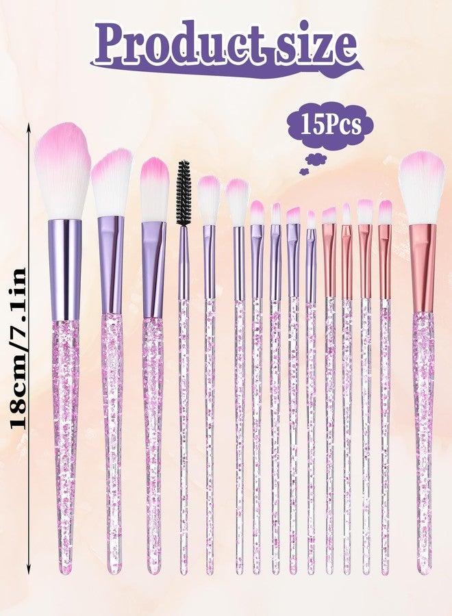 AOZUO 15Pcs Pink Makeup Brushes Set, Glitter Crystal Cute Makeup Brush Eye Shadow Brushes Kit Professional Face Foundation Concealer Liquid Make up Beauty Eyeliner Lip Cosmetic Brush Set for Women - Image 4