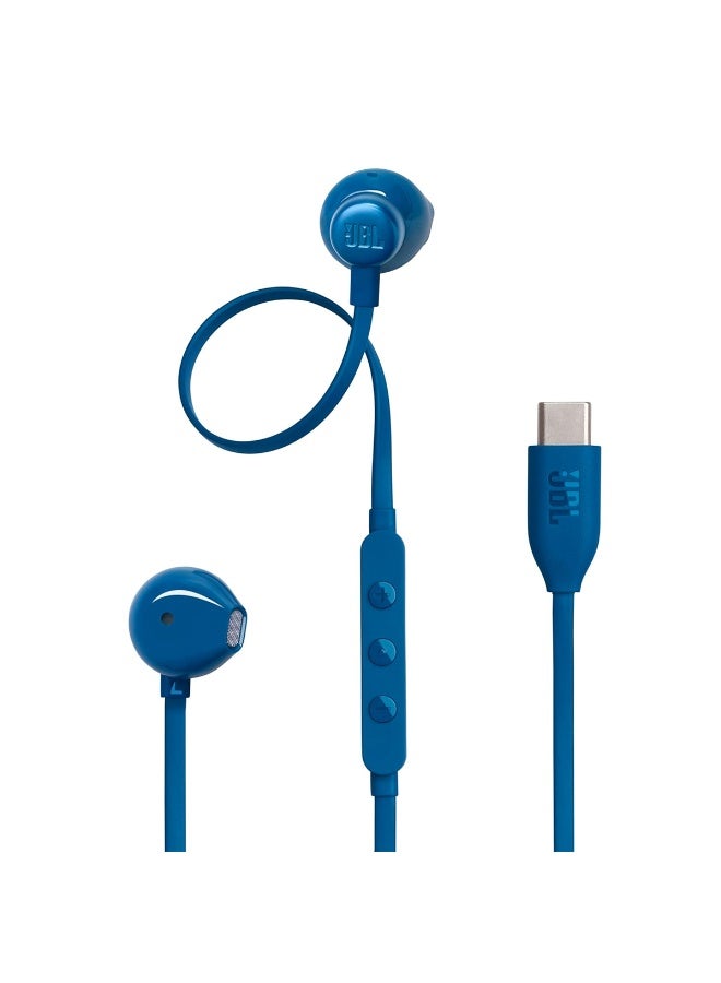 Tune 305C USB-C Wired Earphones, Hi-Res/Hi-Fi Audio, Pure Bass Sound, 3 EQ Presets (Vocal, Bass), Semi-In-Ear, Tangle-Free Cable, 3-Button Remote with Mic, Type-C Connectivity, Blue - Image 1