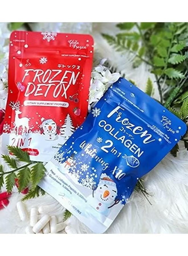 Disney FROZEN Frozen Collagen Plus 2 in 1 Whitening X10 (60 Capsules) Frozen Collagen Plus 2 in 1 Detox & Fiber (60 Capsules), Anti Acne, Freckles, Melasma, Skin Lightening & Brightening for a Radiant Youthful Glow - Image 1
