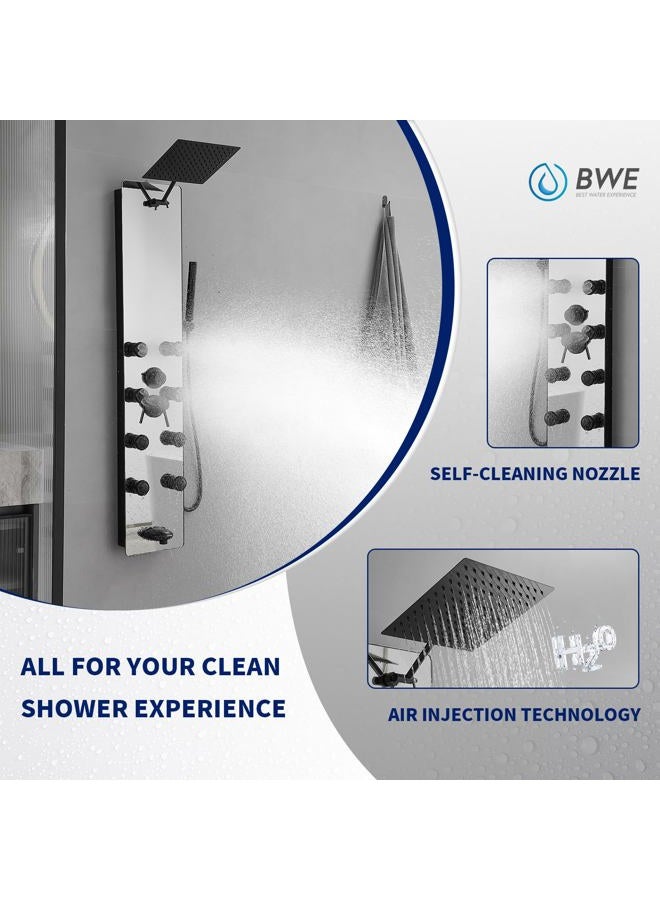 BWE Stainless Steel Shower Panel Tower System,Multi-Function Tempered Glass Shower Panel,Rainfall Shower Head 8-Massage Jets with Tub Spout Hand Shower for Home Hotel Resort Split Type Black - Image 4