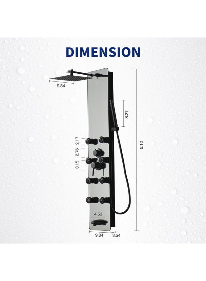 BWE Stainless Steel Shower Panel Tower System,Multi-Function Tempered Glass Shower Panel,Rainfall Shower Head 8-Massage Jets with Tub Spout Hand Shower for Home Hotel Resort Split Type Black - Image 5