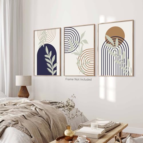 Ecyanlv Blue Boho Canvas Wall Art Minimalist Line Art Wall Decor Blue Geometric Picture Neutral Painting for Bedroom Decor Boho Canvas Print Posters Abstract Geometric Artwork 16x24inch (Set of 3) Frameless - Image 5