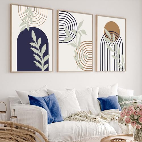 Ecyanlv Blue Boho Canvas Wall Art Minimalist Line Art Wall Decor Blue Geometric Picture Neutral Painting for Bedroom Decor Boho Canvas Print Posters Abstract Geometric Artwork 16x24inch (Set of 3) Frameless - Image 3