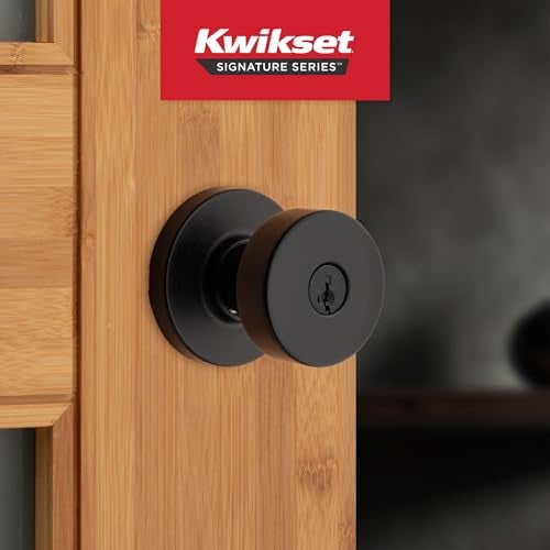 Kwikset Pismo Entry Door Knob with Lock and Key, Secure Keyed Handle Exterior, Front Entrance and Bedroom, Matte Black, Pick Resistant SmartKey Rekey Security and Microban - Image 2