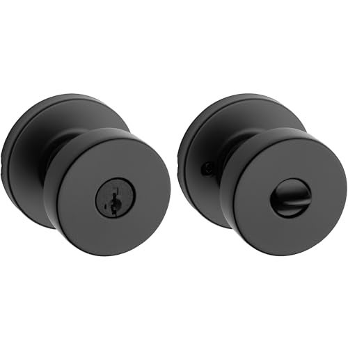 Kwikset Pismo Entry Door Knob with Lock and Key, Secure Keyed Handle Exterior, Front Entrance and Bedroom, Matte Black, Pick Resistant SmartKey Rekey Security and Microban - Image 1