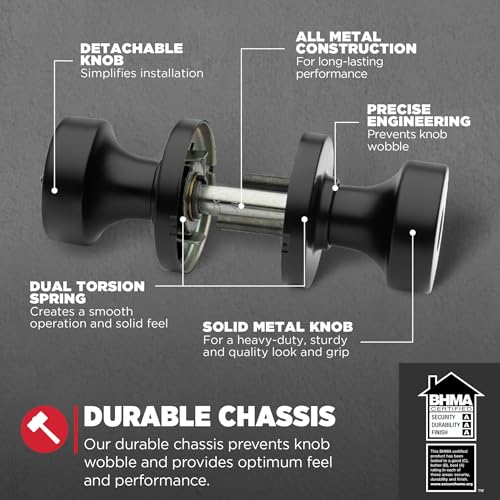 Kwikset Pismo Entry Door Knob with Lock and Key, Secure Keyed Handle Exterior, Front Entrance and Bedroom, Matte Black, Pick Resistant SmartKey Rekey Security and Microban - Image 3