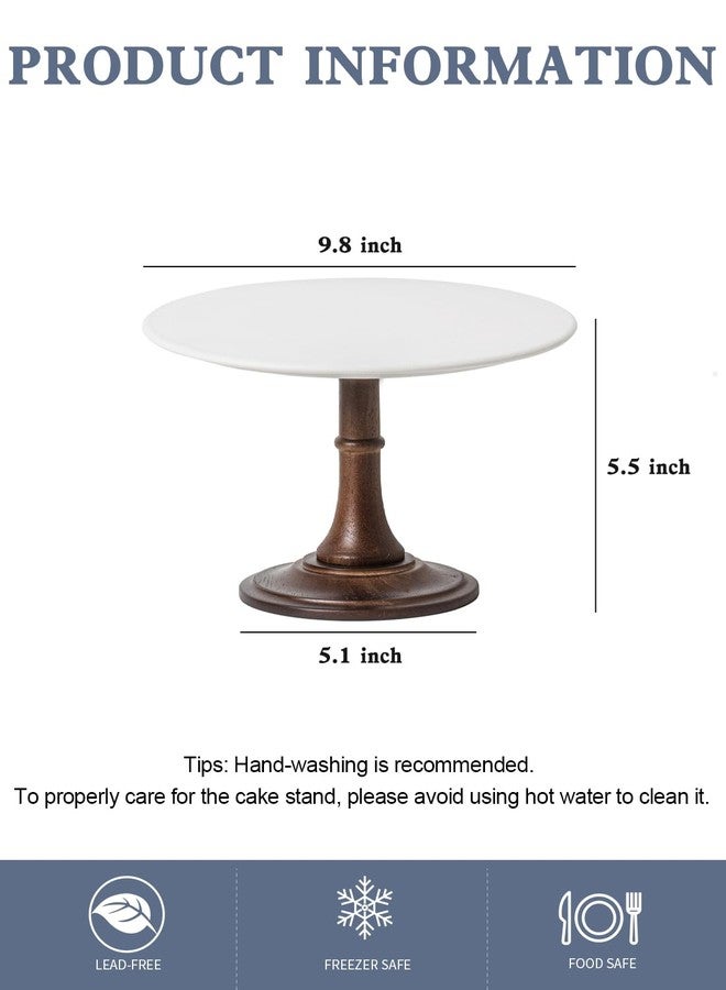Kanwone 10-Inch Ceramic Cake Plate with Acacia Wood Base, Round Wedding Cake Stand for Party and Home Decorating - Image 2