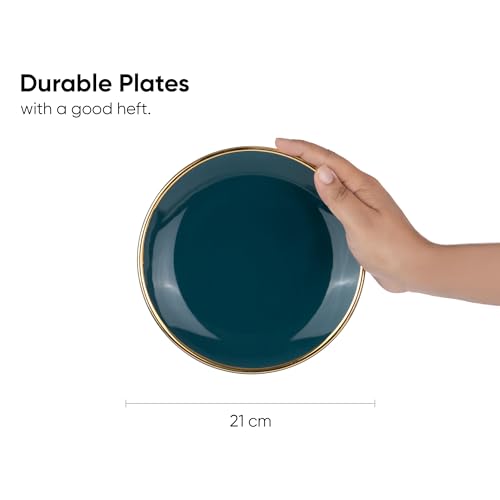 Shay Ceramic Quarter Plates Set Of 6, Teal Gold Goldline Series | Glossy Finish | Snacks Plates Set Of 6 | Dessert Plates | Snack Plate | Small Plates (Quarter Plates - Teal Gold) - Image 3