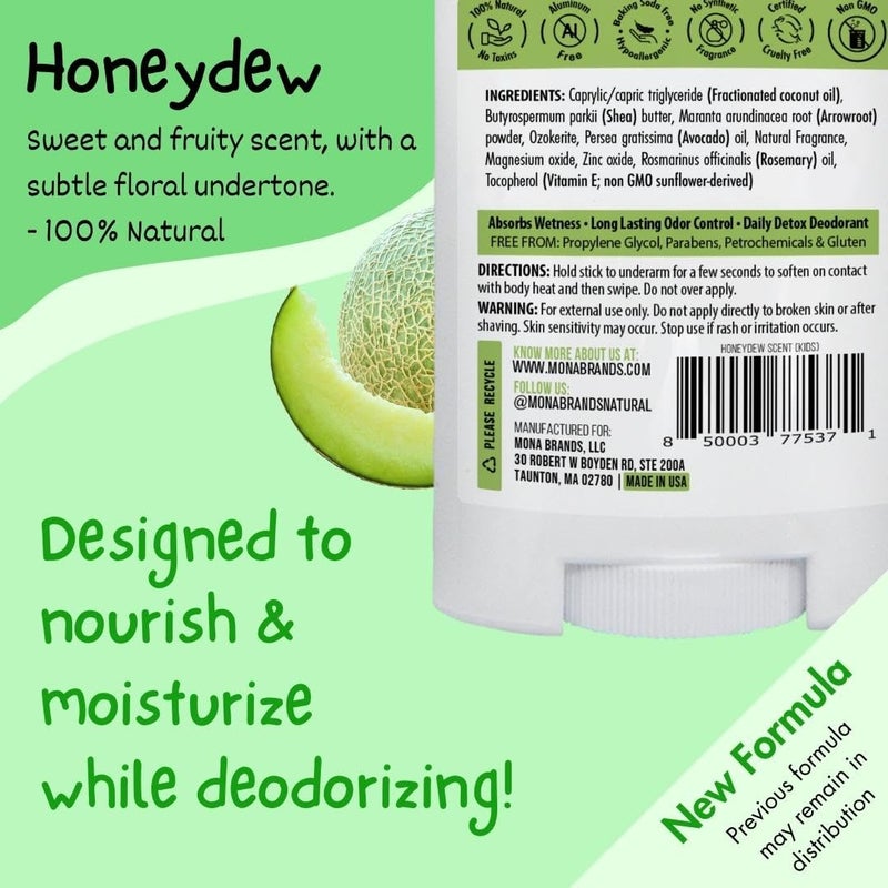 MONA 100% Natural Deodorant for Kids, Preteens & Teens | No Baking Soda, Synthetic Scents or Aluminum | Safe for Girls & Boys with Sensitive Skin | Hypoallergenic & Vegan (HONEYDEW 1.76 Oz) - Image 3