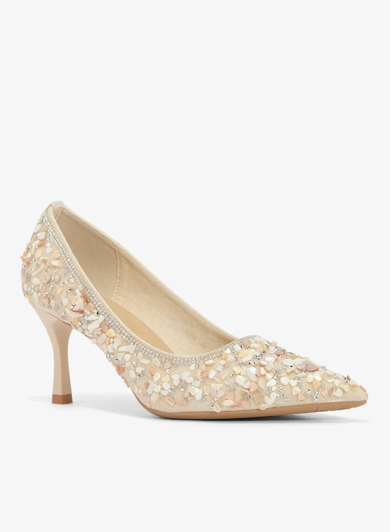 Ella Limited Edition Rhinestone Embellished Detail Mid Heel Pumps