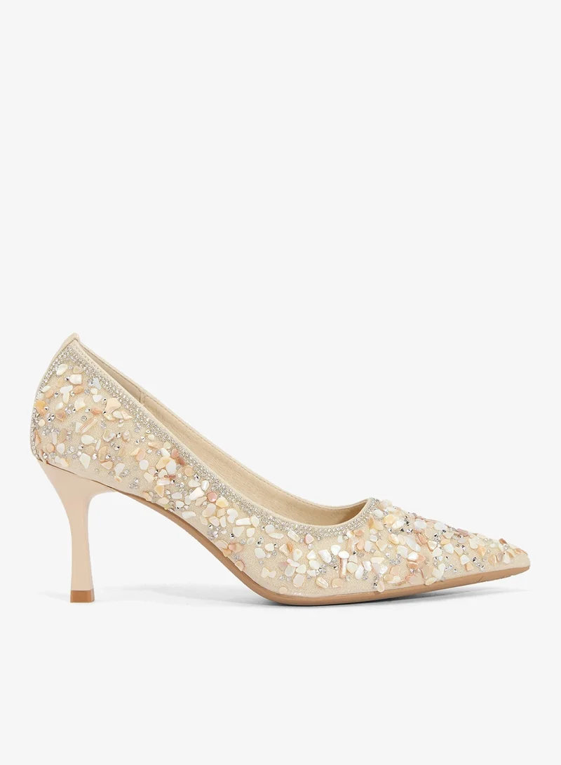 Ella Limited Edition  Rhinestone Embellished Detail Mid Heel Pumps for Women | Best Price UAE