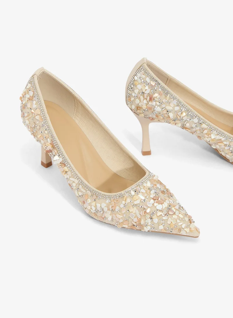 Ella Limited Edition  Rhinestone Embellished Detail Mid Heel Pumps for Women | Best Price UAE