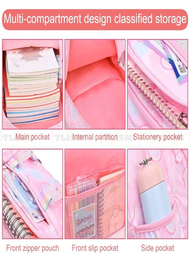 TLISMI Kawaii Pastel Colored Cute Rainbow Butterfly Print School Bag, Water Resistant Korean Style Casual Travel Daypack, Large Capacity Lightweight Spine Protection Backpack for 7-14 Years Girls - Image 5