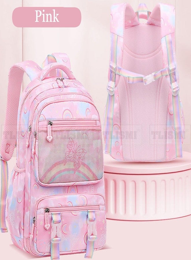 TLISMI Kawaii Pastel Colored Cute Rainbow Butterfly Print School Bag, Water Resistant Korean Style Casual Travel Daypack, Large Capacity Lightweight Spine Protection Backpack for 7-14 Years Girls - Image 2