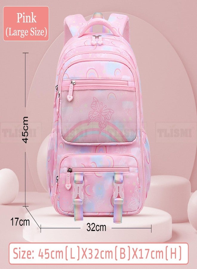 TLISMI Kawaii Pastel Colored Cute Rainbow Butterfly Print School Bag, Water Resistant Korean Style Casual Travel Daypack, Large Capacity Lightweight Spine Protection Backpack for 7-14 Years Girls - Image 3