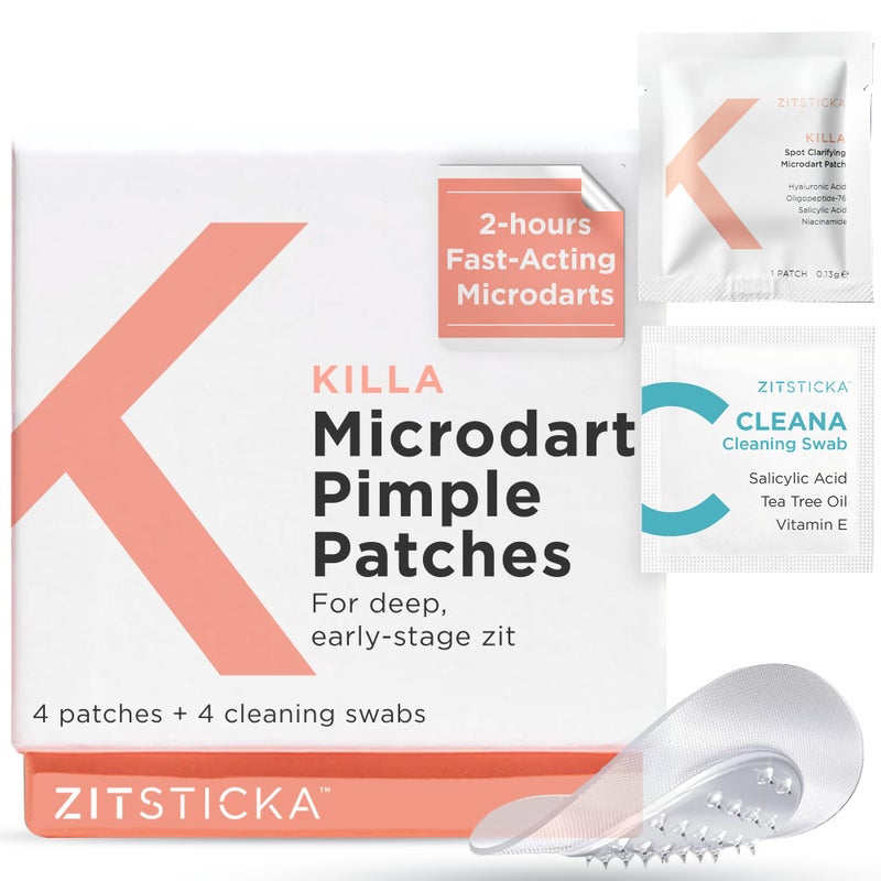 ZITSTICKA مجموعة ZitSticka Killa | رقعة علاج حب الشباب ذاتية الذوبان من Microdart لعلاج البثور والبقع | استهداف البقع العمياء في مرحلة مبكرة والتي يصعب الوصول إليها للوجه والبشرة (عبوة من 4 قطع) - Image 1