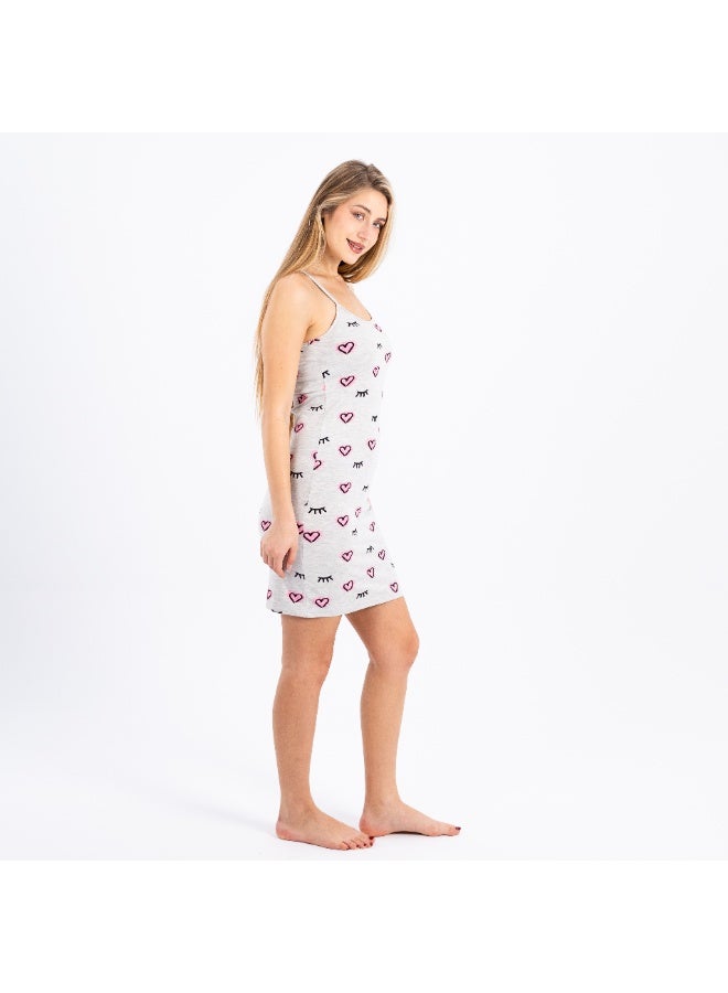 zecotex  Women’s Sleeveless Cotton Short Dress with Heart & Eyelash Print – Soft & Comfy for Home  - Image 3