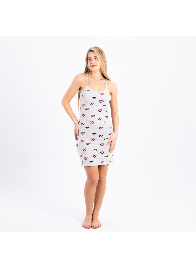 zecotex  Women’s Sleeveless Cotton Short Dress with Heart & Eyelash Print – Soft & Comfy for Home  - Image 2