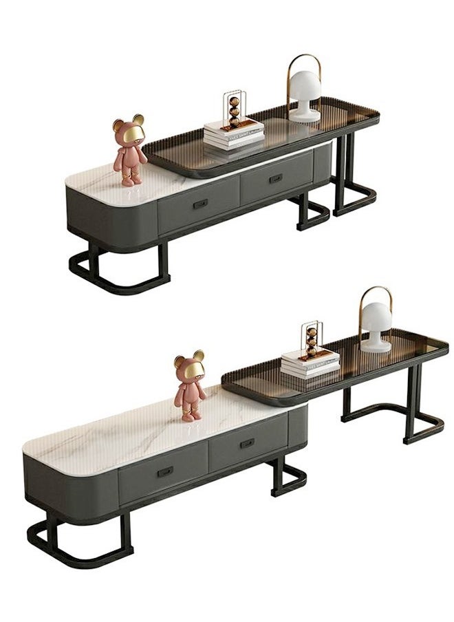 fashionhome - Multipurpose Use Nested Design Modern European Luxury Style Retractable Length Console Mount TV Stand Tempered Glass Tabletop TV Console Table with 2 Drawers Storage Tv Cabinet Entryway Console Table for Hallway Living Room 200x35x41CM - Image 1