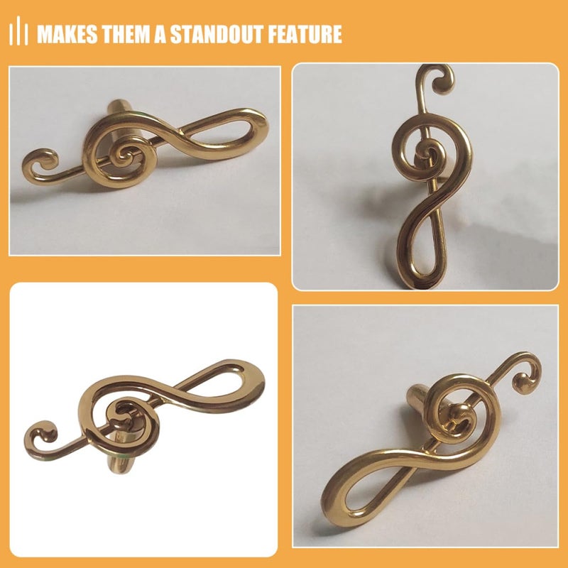 Vintage Brass Music Note Cabinet Knobs 2pcs Antique Metal Drawer Pulls For Furniture - Image 3