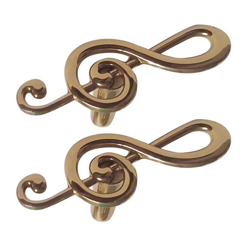 Vintage Brass Music Note Cabinet Knobs 2pcs Antique Metal Drawer Pulls For Furniture - Image 2