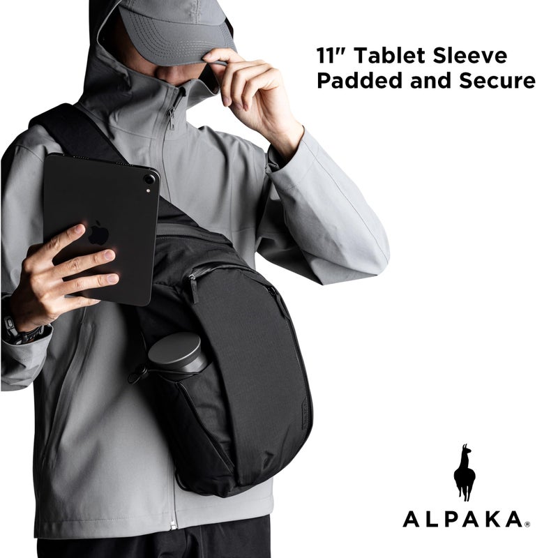 ALPAKA Metro Crossbody Left Shoulder 7.5L - Crossbody Bag Men,Sling Backpack - Fits 11" Tablet - Single Shoulder with YKK Zipper - Expandable Water Bottle Pocket - Phone Sleeve- Black Axoflux 210D - Image 2