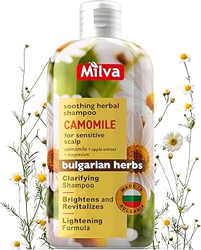 Milva Chamomile Shampoo for Sensitive Dry Itchy Scalp with Magnesium Apple Extract 200ml Cleansing Clarifying Shampoo with Herbal Soothing Formula Naturally Lightens Brightens Blonde Hair - Image 1