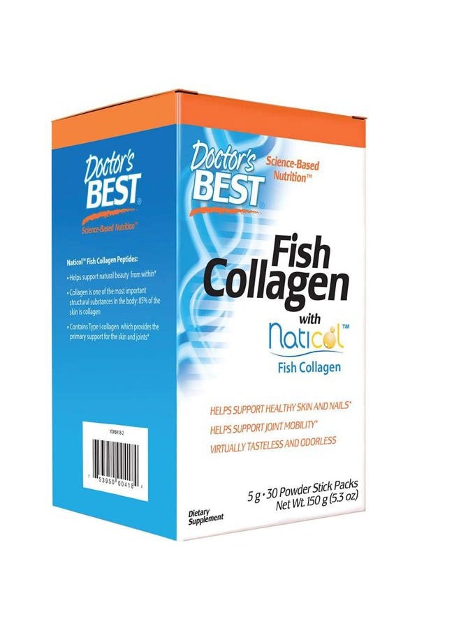 Doctor's BEST Doctor's Best Fish Collagen w/Naticol Fish Collagen, Supports Skin, Nails, Joints, 30 Powder Stick Pack  - Image 1