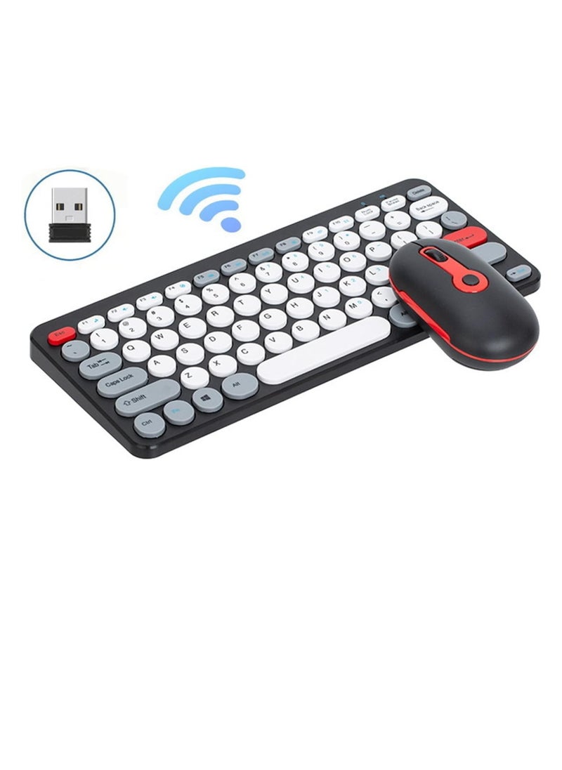 Generic - Fashion HK09 Mini Wireless Keyboard Mouse Set, 2.4G Office Combo, (AR/ENG) Slim Retro Round Keypad with Mute Design for Laptops/Windows/IOS - Image 1