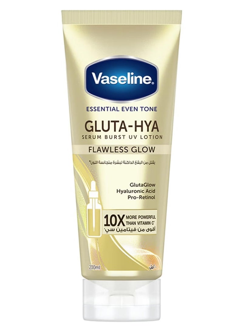 Vaseline Gluta-Hya Serum Burst UV, Flawless Glow, Essential Even Tone Body Lotion 200ml - Image 1