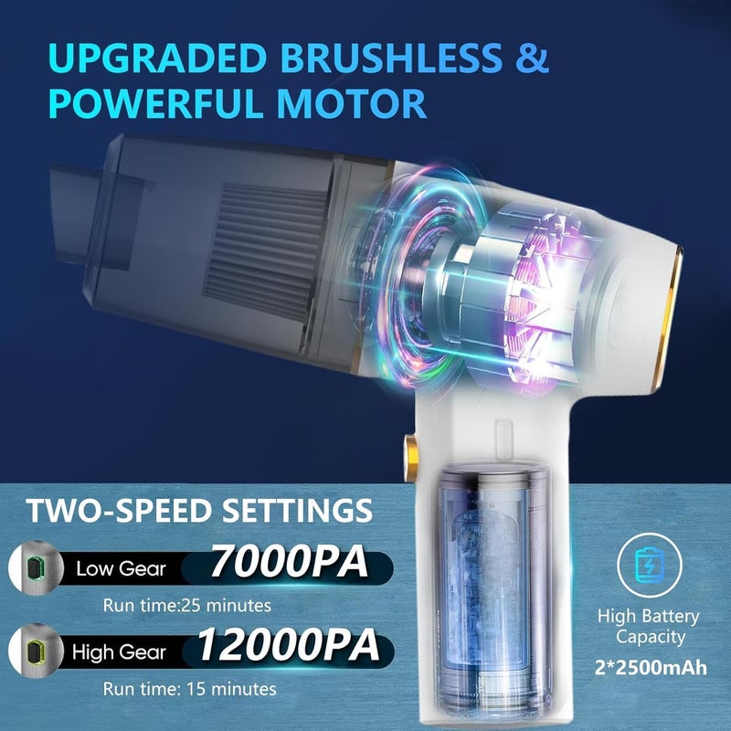 TDOO Car Vacuum Cleaner, Cordless Handheld Vacuum, Brushless DC Motor 12000PA Maximum Suction,Mini Portable Vacuum Cleaner Rechargeable for Home,Office,Kitchen - Image 2