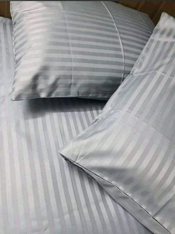 Elastic Stripe Cotton Sateen Bed Linen Set (800 Thread Count, Gray, 180*200*30cm) - 3 Count Includes Fitted Sheet, 2 Pillowcases, Deep Pocket