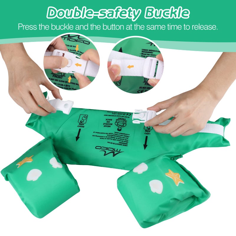 MoKo Swim Arm Band for Kids 20-50lbs, Clearance Toddler Swim Vest Cute Cartoon Swimming Wings Pool Floats Sleeve Children Water Sports Learning Swim Training Equipment, Green - Image 4