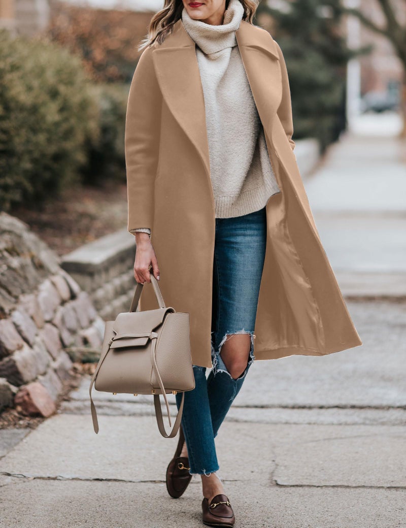 BZB Women's Pea Coats Elegant Notched Collar Double Breasted Winter Long Overcoat Jackets - Image 4