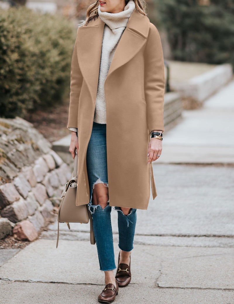 BZB Women's Pea Coats Elegant Notched Collar Double Breasted Winter Long Overcoat Jackets - Image 2