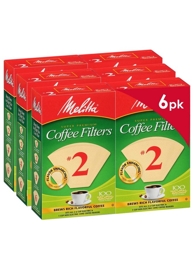 Melitta - Melitta #2 Cone Coffee Filters, Unbleached Natural Brown, 100 Count (Pack of 6) 600 Total Filters Count - Packaging May Vary - Image 1