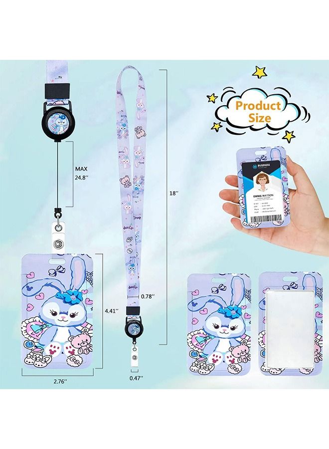 Cartoon ID Badge Holder with Lanyard, Detachable Wrist Lanyard Retractable Badge Holder, for Student Teacher Nurse Office Staff Teens - Image 2