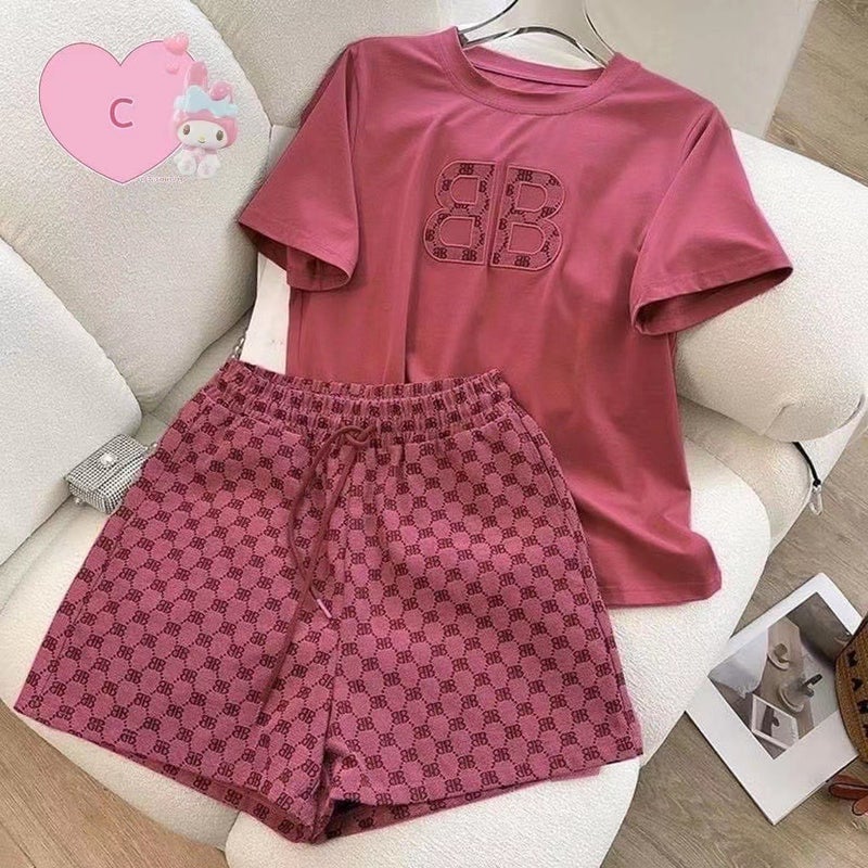 Hot new summer new South Korea foreign trade cross-border casual suit womens embroidered short-sleeved shorts two-piece set Wholesale Green - Image 4