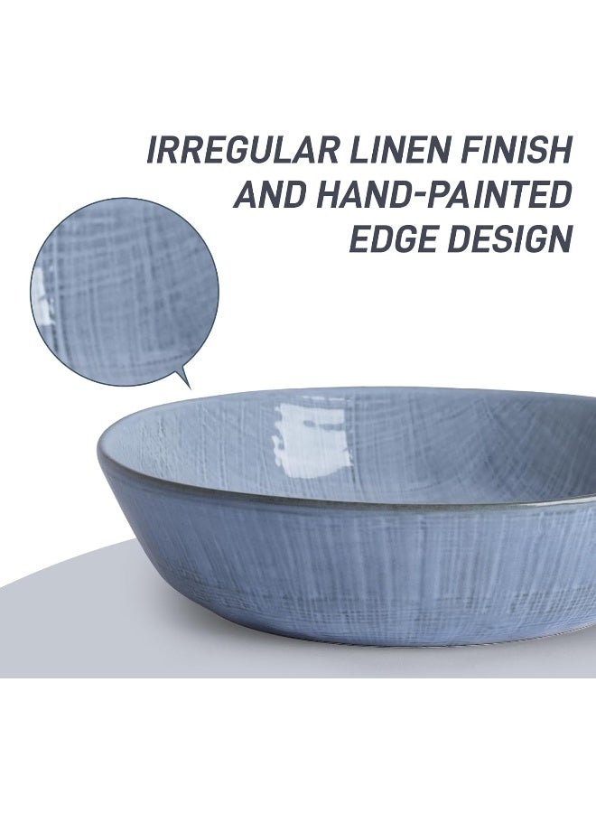 Famiware Moonlight 4 Piece Stoneware Pasta Bowls Set in 8.7 inches, 34oz Serving Bowl for Pasta, Salad, Noodles with Linen Finish, Scratch Resistant, Microwave & Dishwasher Safe, Blue  - Image 4