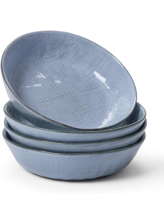 Famiware Moonlight 4 Piece Stoneware Pasta Bowls Set in 8.7 inches, 34oz Serving Bowl for Pasta, Salad, Noodles with Linen Finish, Scratch Resistant, Microwave & Dishwasher Safe, Blue  - Image 1