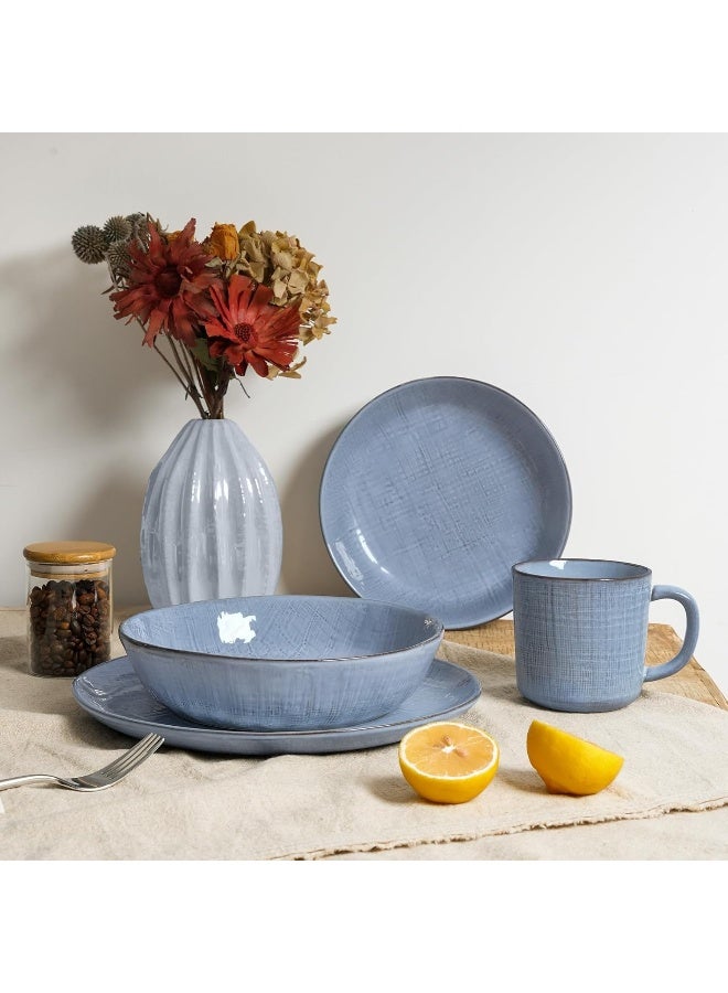 Famiware Moonlight 4 Piece Stoneware Pasta Bowls Set in 8.7 inches, 34oz Serving Bowl for Pasta, Salad, Noodles with Linen Finish, Scratch Resistant, Microwave & Dishwasher Safe, Blue  - Image 2