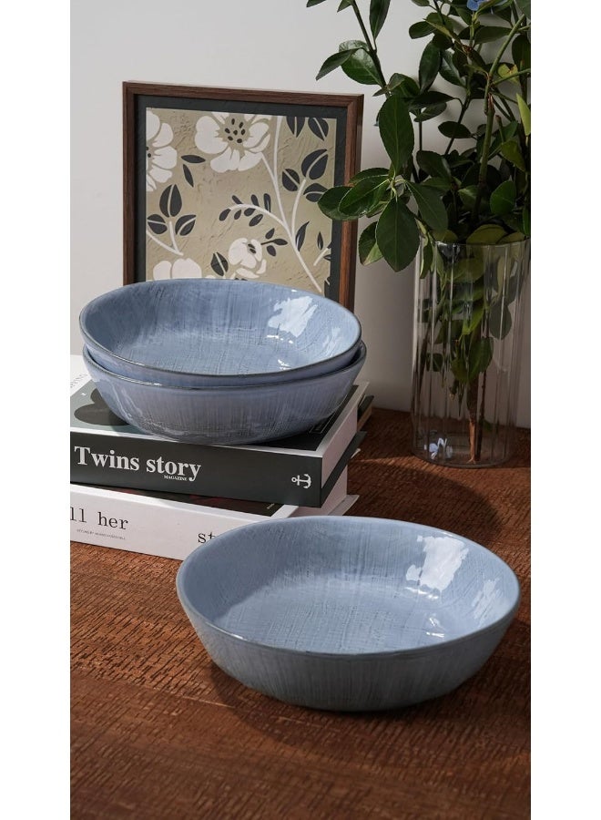 Famiware Moonlight 4 Piece Stoneware Pasta Bowls Set in 8.7 inches, 34oz Serving Bowl for Pasta, Salad, Noodles with Linen Finish, Scratch Resistant, Microwave & Dishwasher Safe, Blue  - Image 5